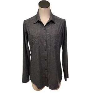 Eddie Bauer Travex Button Up Shirt Womens M Heathered Gray Long Roll Top Sleeves